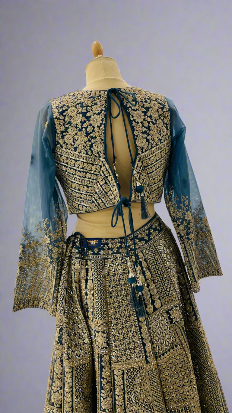 Shagun Dusty Blue Lehenga Set with Mirror-work | Inaayat by Divya Taimni