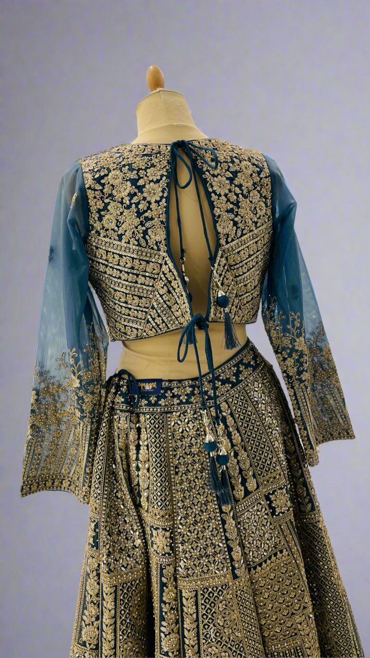 Shagun Dusty Blue Lehenga Set with Mirror-work | Inaayat by Divya Taimni