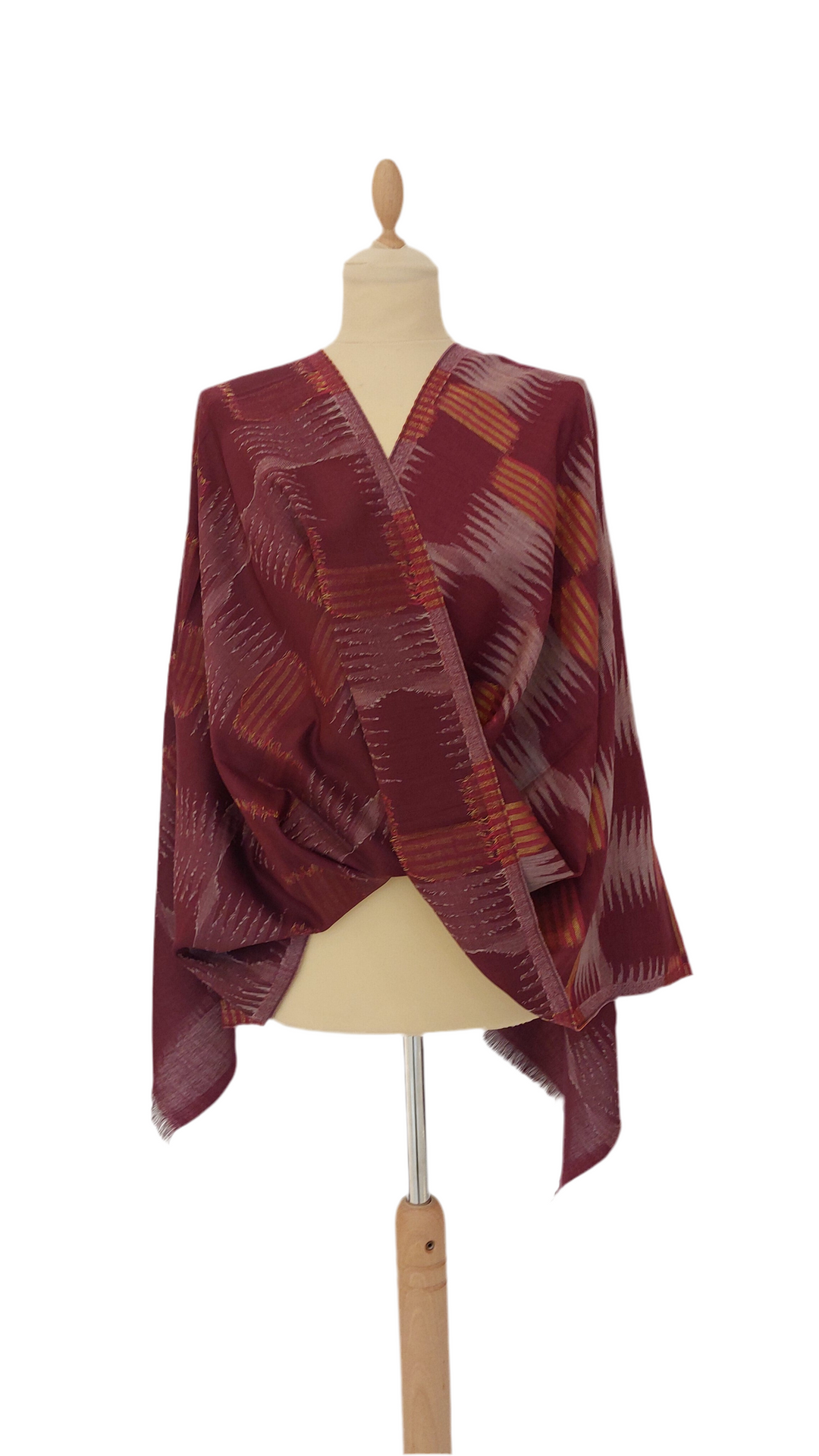 Ikat Design Cashmere Scarf in Wine Colour | House of Inaayat