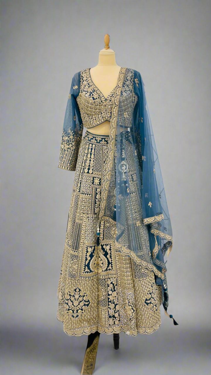 Shagun Dusty Blue Lehenga Set with Mirror-work | Inaayat by Divya Taimni