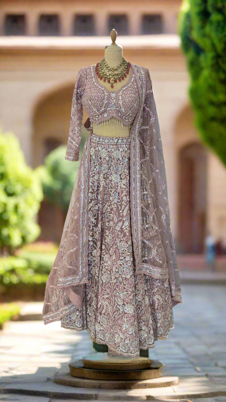 Shagun Pink Floral Ornately Beaded Sequins Lehenga Set |Inaayat by Divya Taimni