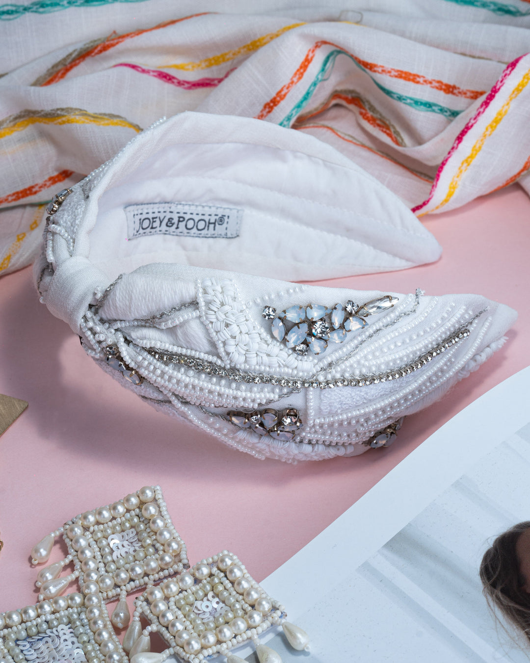 Peyton White Hand Embroidered Headband | Joey & Pooh