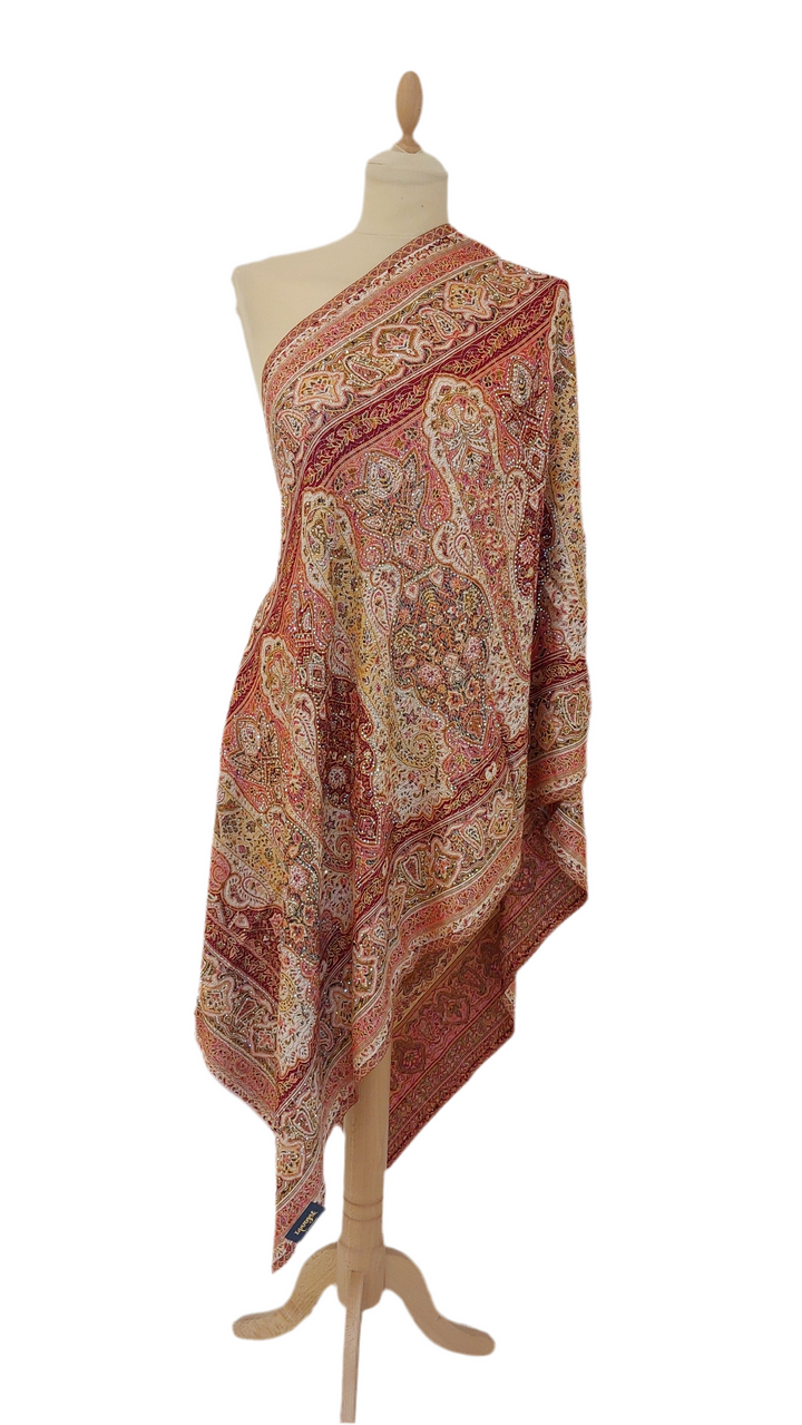 Simi Orange and Wine Cashmere with Rhinestones Scarf
