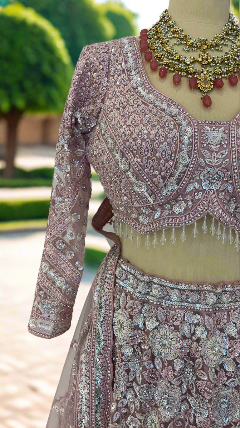 Shagun Pink Floral Ornately Beaded Sequins Lehenga Set |Inaayat by Divya Taimni