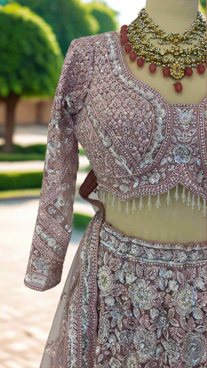 Shagun Pink Floral Ornately Beaded Sequins Lehenga Set |Inaayat by Divya Taimni