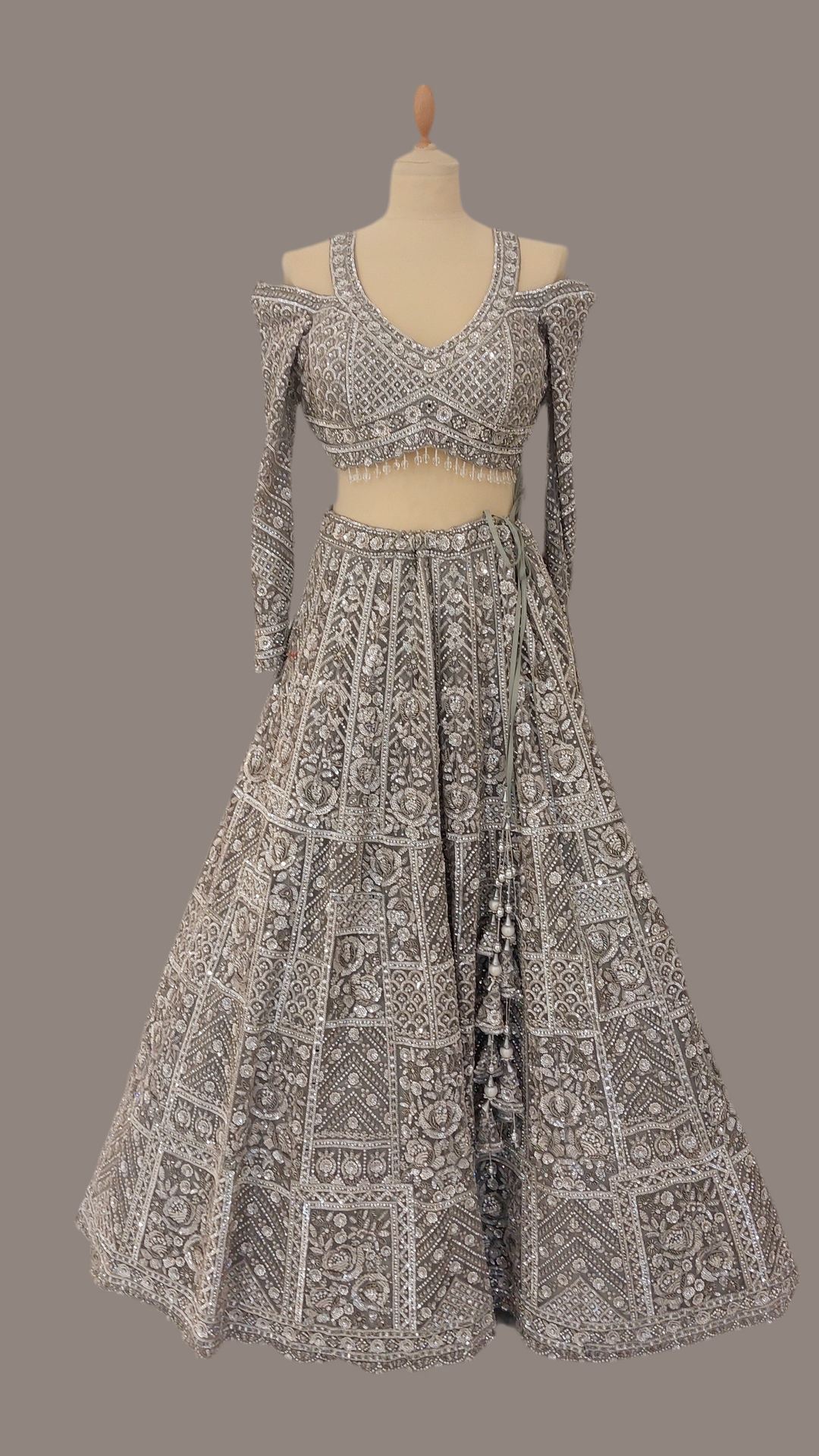 Shagun Metallic Silver Lehenga with a Cut-Out Sleeve Blouse Set | Inaayat by Divya Taimni