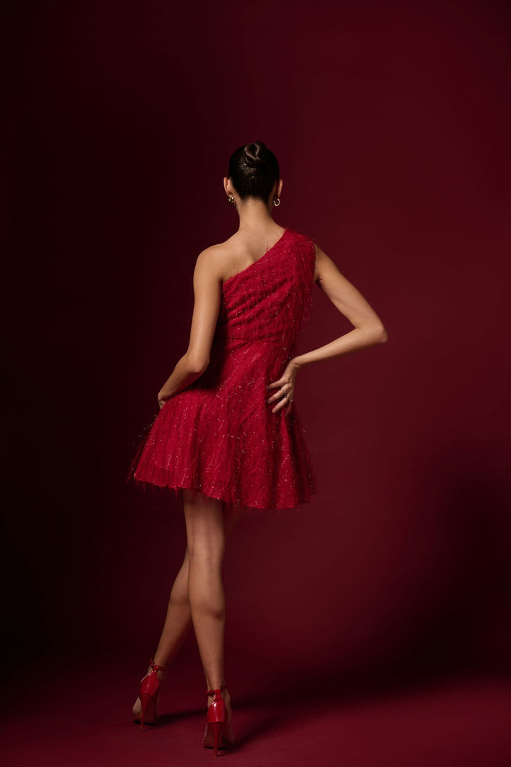 RED ONE SHOULDER DRESS| EMBLAZE