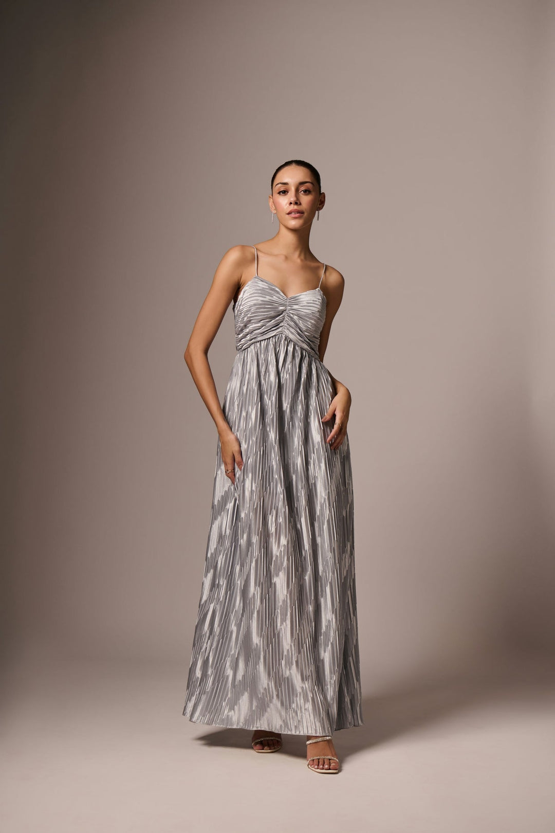 Silver Pleated Maxi Dress | EMBLAZE
