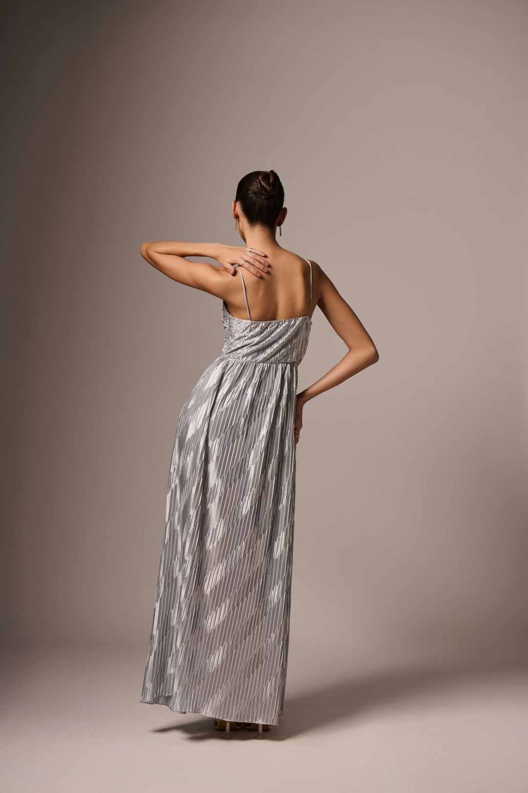 Silver Pleated Maxi Dress | EMBLAZE