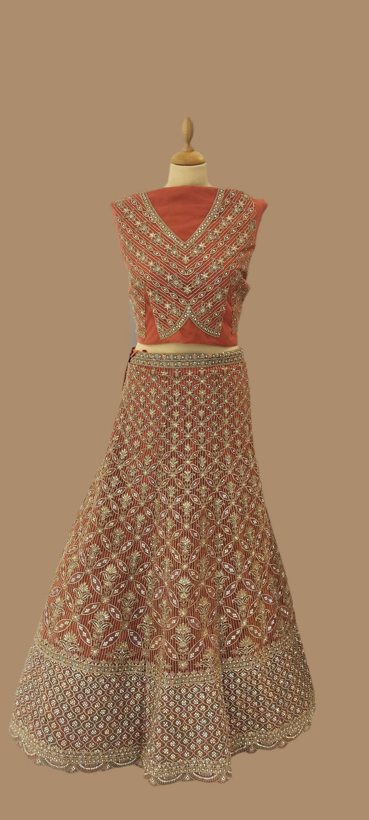 Orange Rhinestone Lehenga (Unstitched) | House of Inaayat