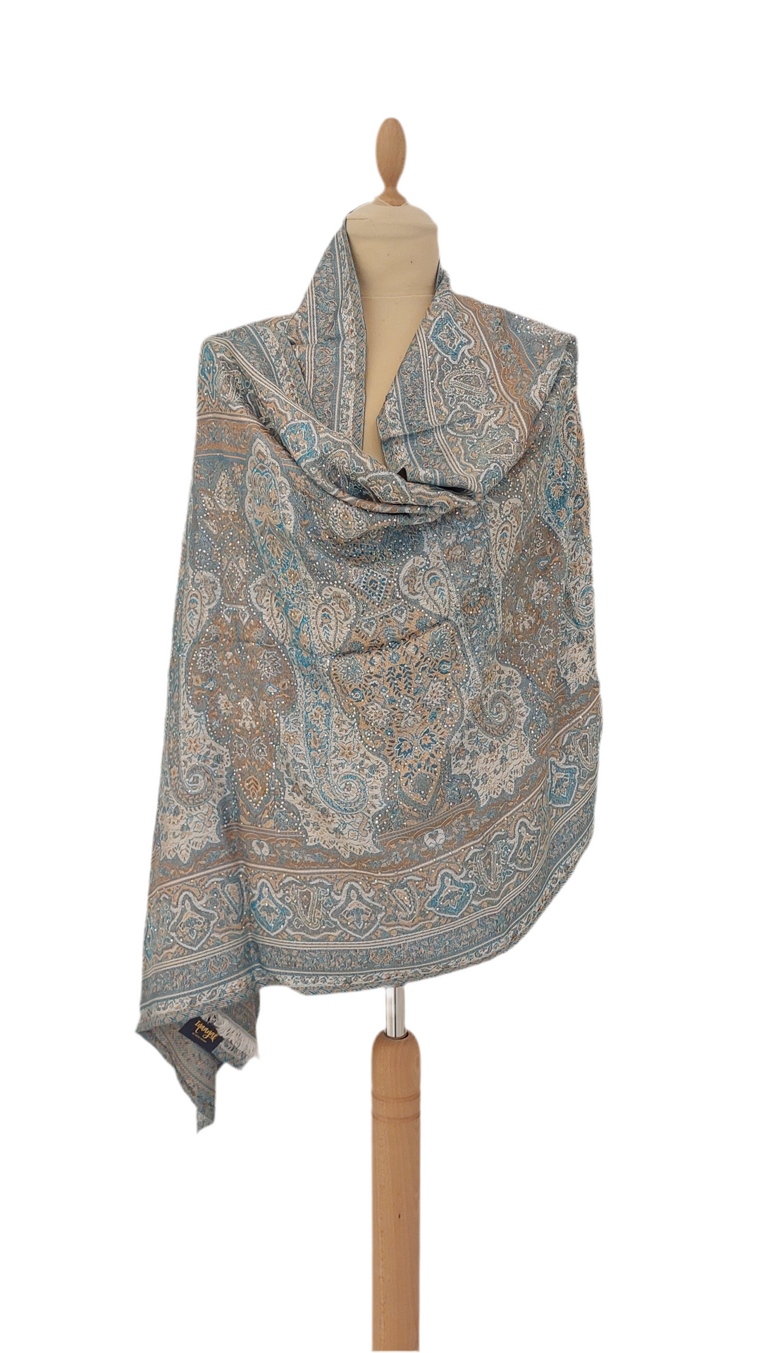 Simi Turquoise and Brown Cashmere with Rhinestones Scarf