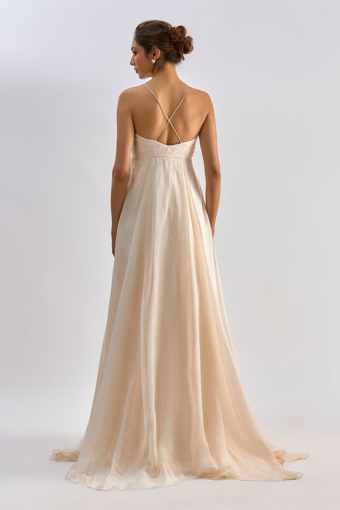 Peach organza embellished Organza gown | EMBLAZE