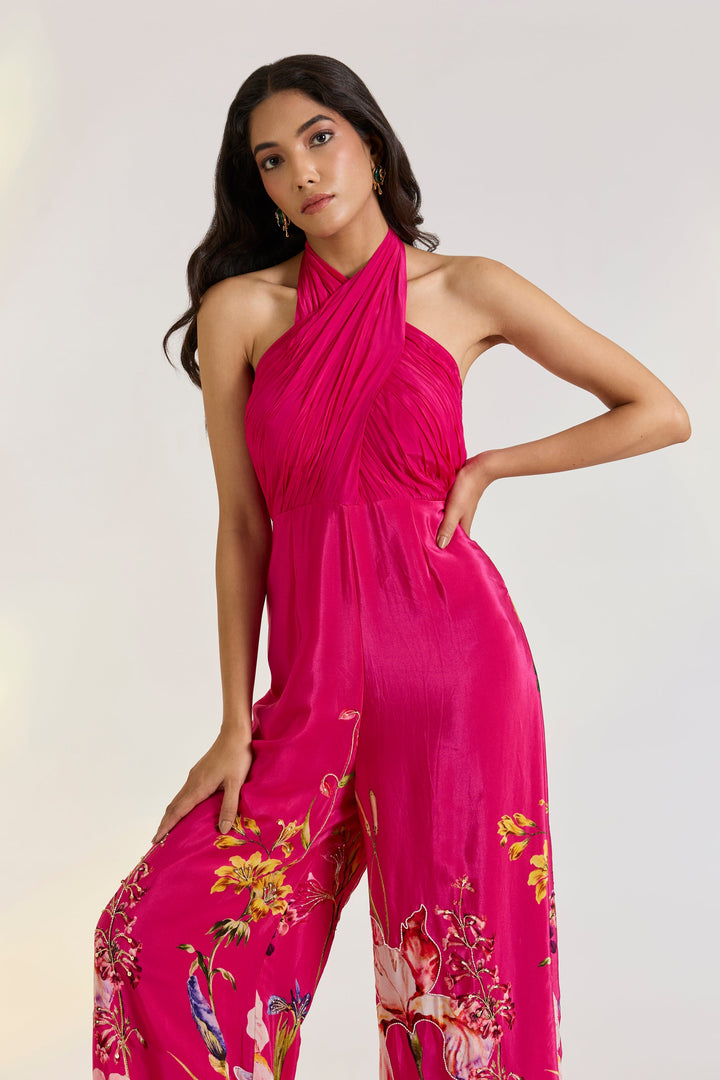Pink Floral Draped Jumpsuit| Shruti rawal