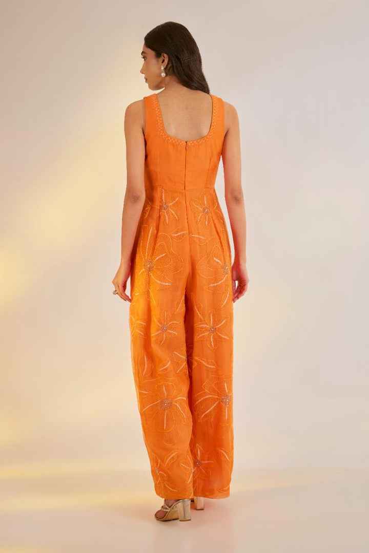 Orange Hand Embroidered Organza Jumpsuit | Shruti rawal