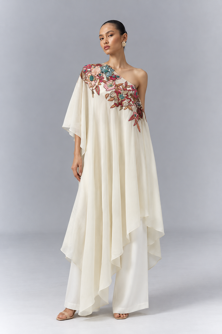 Off-White Asymmetric Kaftan Set |VARUN BAHL