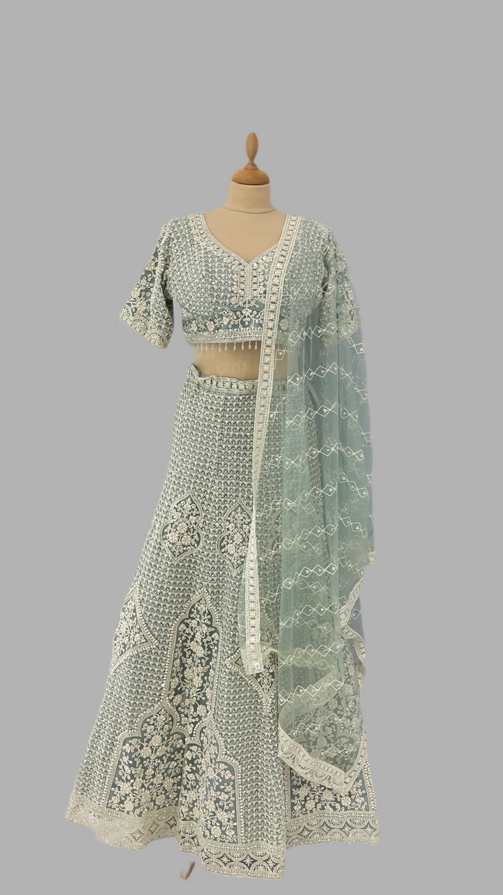Shagun Ice Blue Lehenga Set with White Beads and Pearls | Inaayat by Divya Taimni