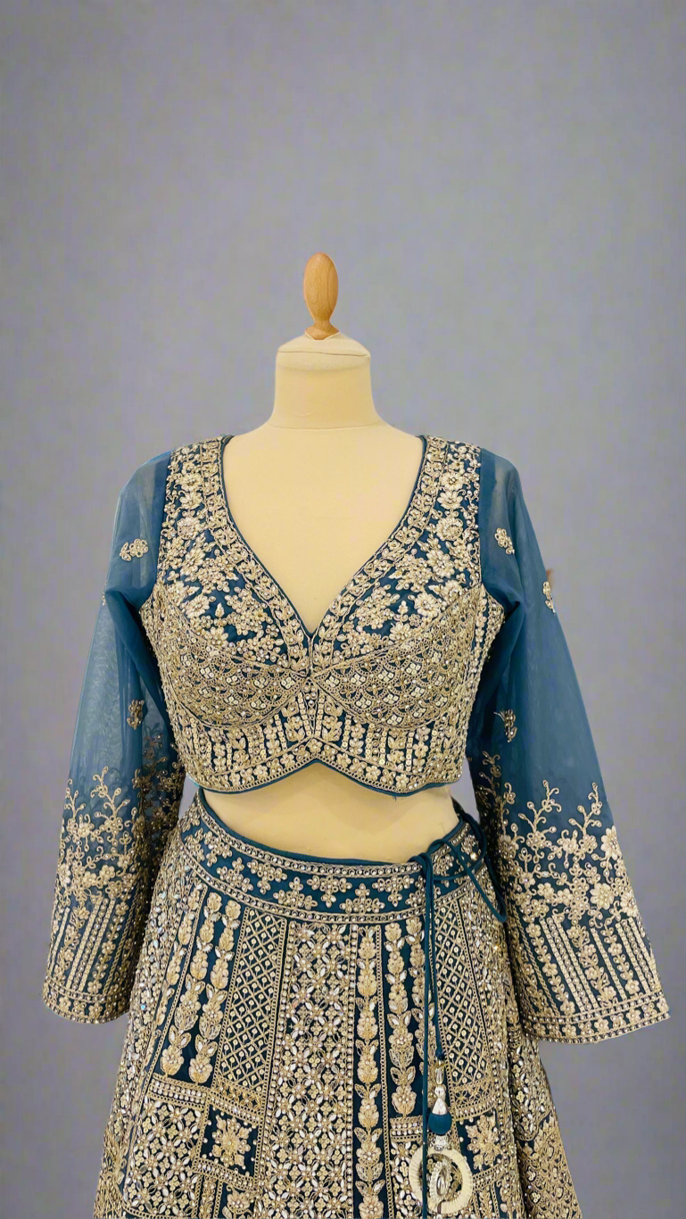 Shagun Dusty Blue Lehenga Set with Mirror-work | Inaayat by Divya Taimni