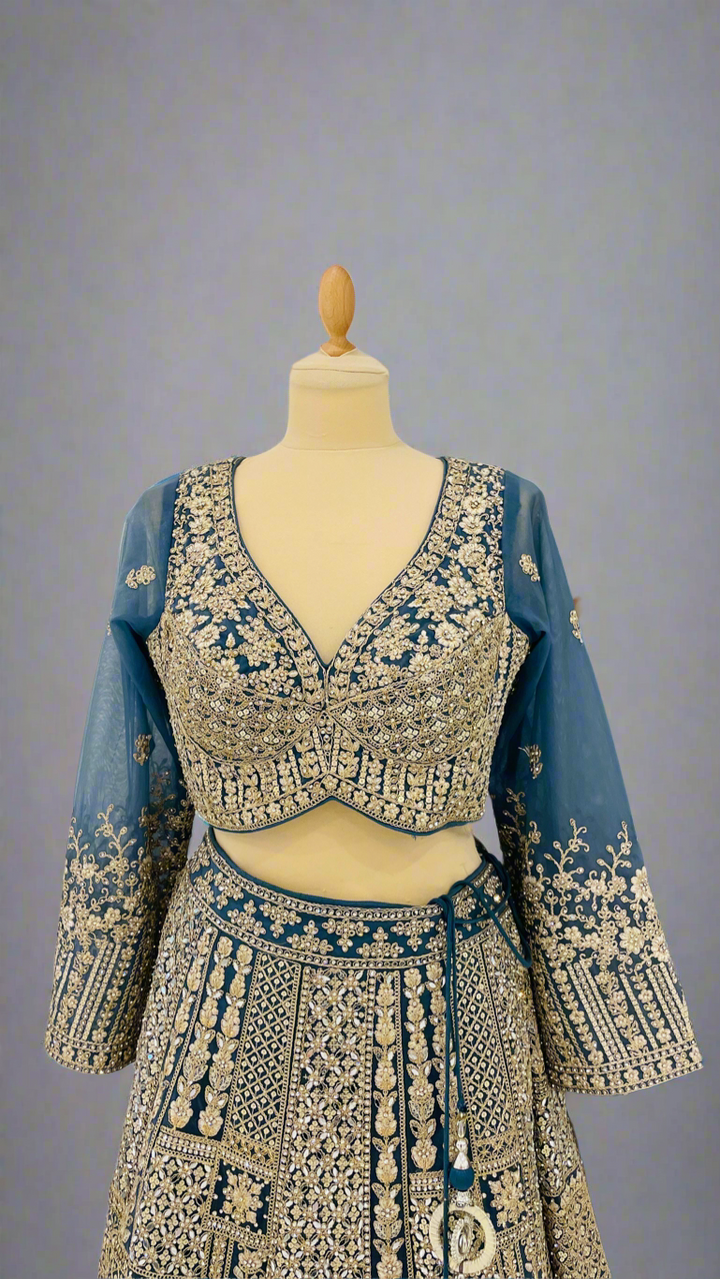 Shagun Dusty Blue Lehenga Set with Mirror-work | Inaayat by Divya Taimni