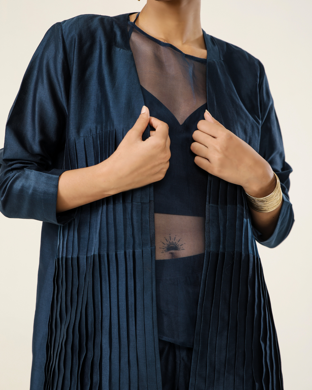Navy Blue Formal Pleated Co-Ord Set Ensemble | Essence by Monika