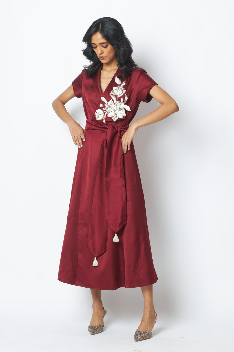 Ravena - Floral Broach Long Wrap Dress|MADDER MUCH