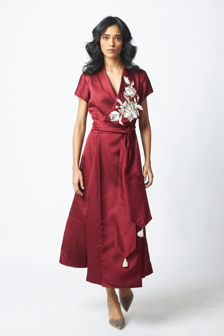 Ravena - Floral Broach Long Wrap Dress|MADDER MUCH