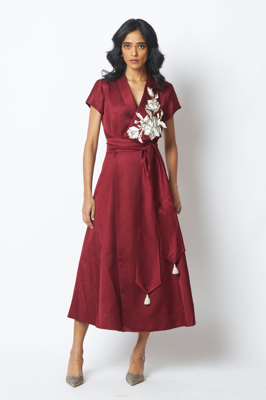 Ravena - Floral Broach Long Wrap Dress|MADDER MUCH