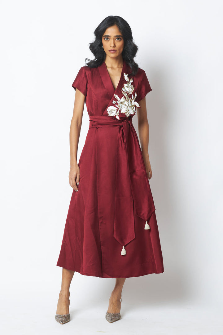 Ravena - Floral Broach Long Wrap Dress|MADDER MUCH