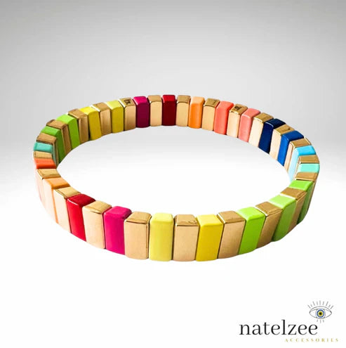 Brass Enamel Bracelet - Rainbow & Gold|Natelzee
