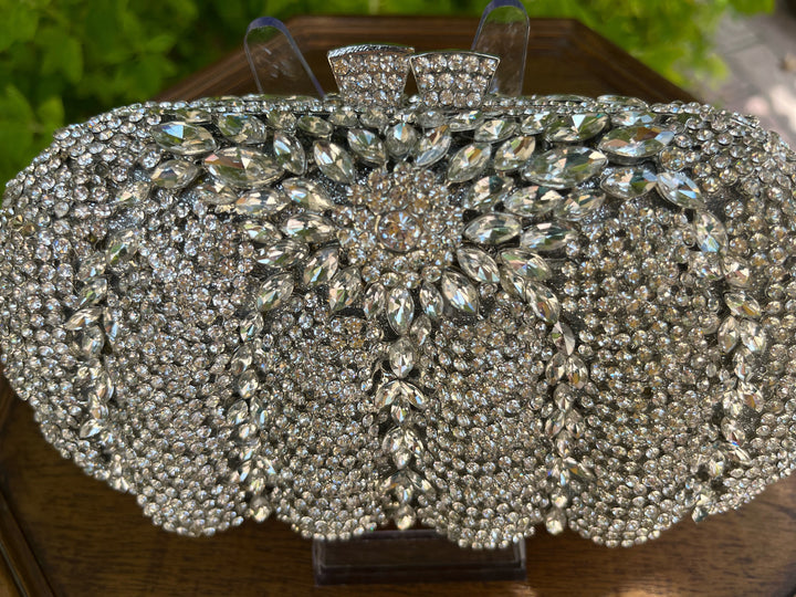 Elegant Silver Rhinestone Sparkling Evening Clutch Purse | House of Inaayat