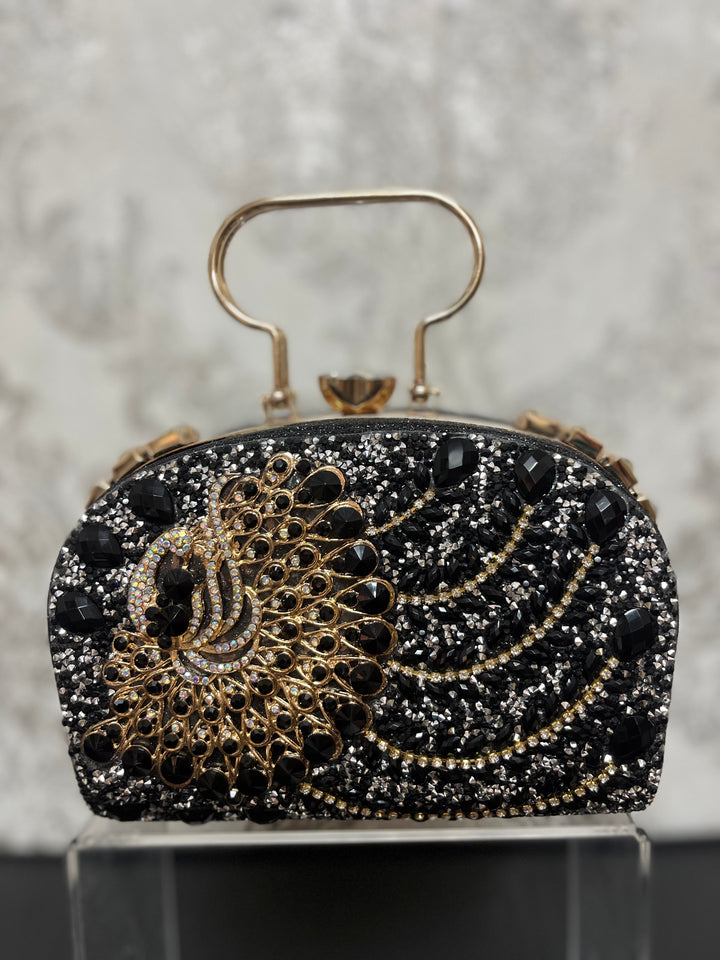 Myra Black & Gold Clutch Bag| House of Inaayat