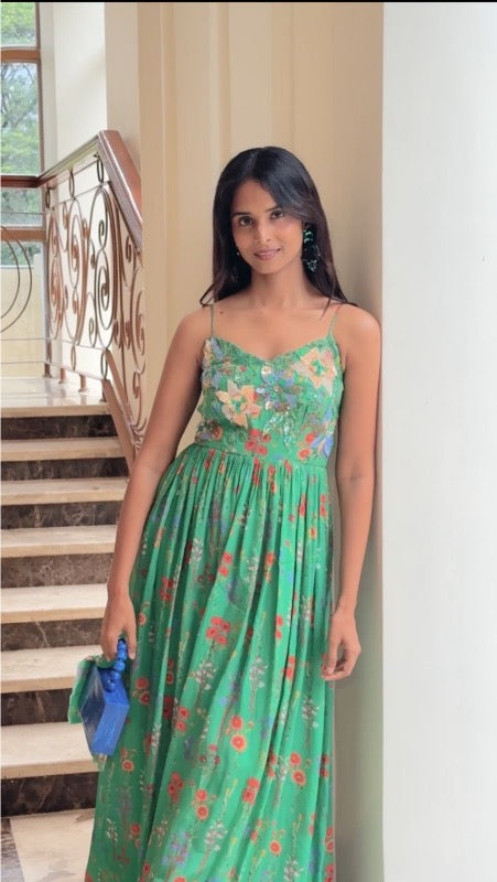 Green Embroidered Maxi Dress| Shruti rawal