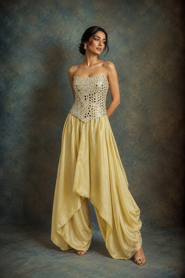 Gold Embellished Corset Top with Pants| AURAROZE
