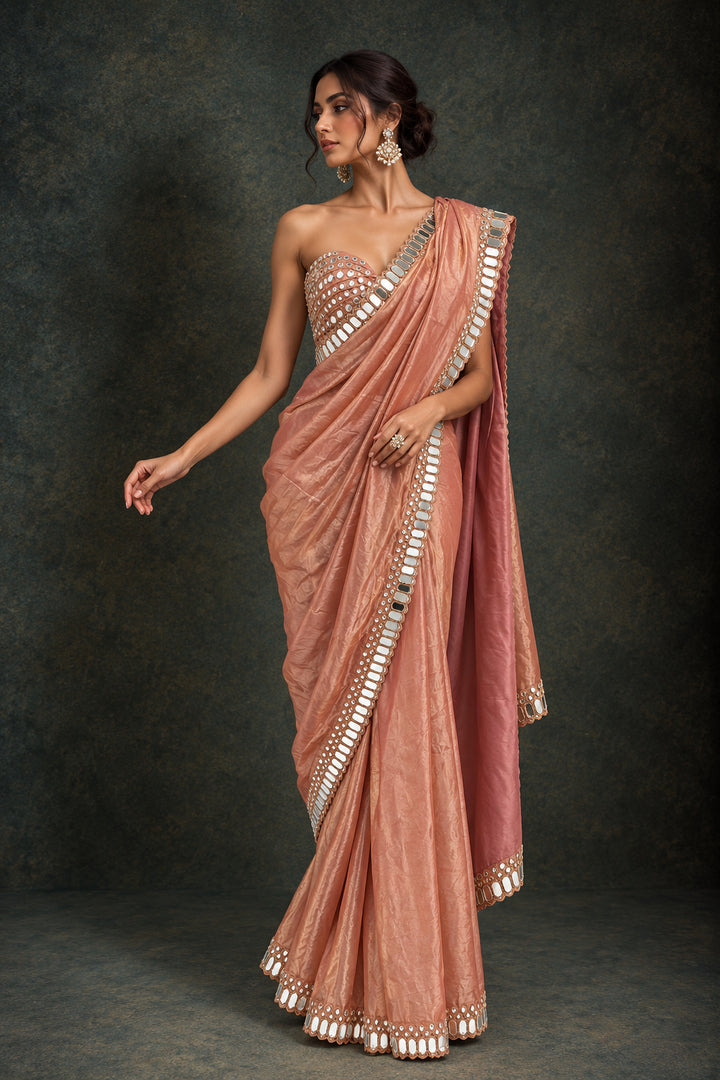 Blush Mirror Drape Saree Set| AURAROZE