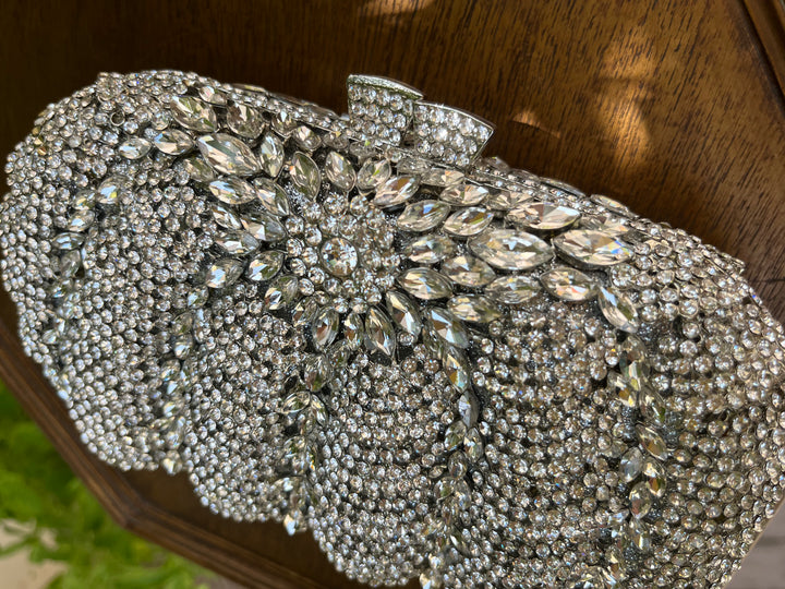 Elegant Silver Rhinestone Sparkling Evening Clutch Purse | House of Inaayat