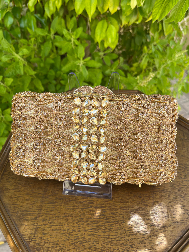 Iconic Gold Rhinestone Sparkling Clutch Purse | House of Inaayat