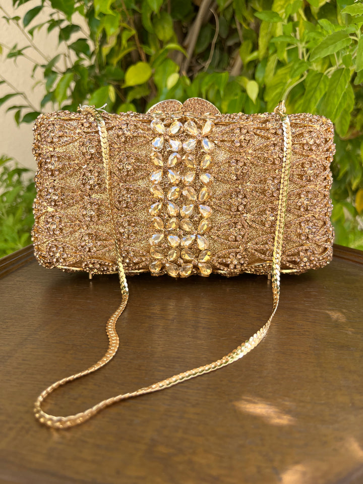Iconic Gold Rhinestone Sparkling Clutch Purse | House of Inaayat