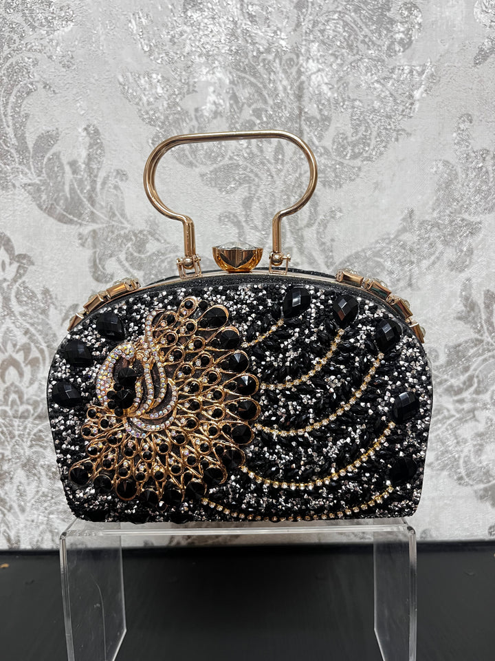 Myra Black & Gold Clutch Bag| House of Inaayat
