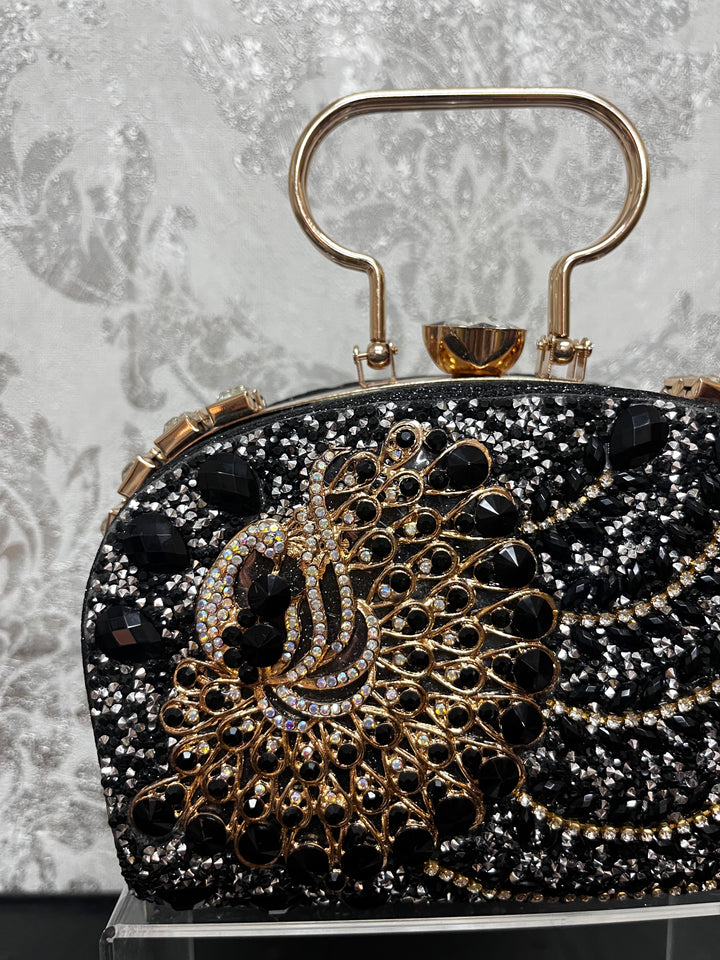 Myra Black & Gold Clutch Bag| House of Inaayat