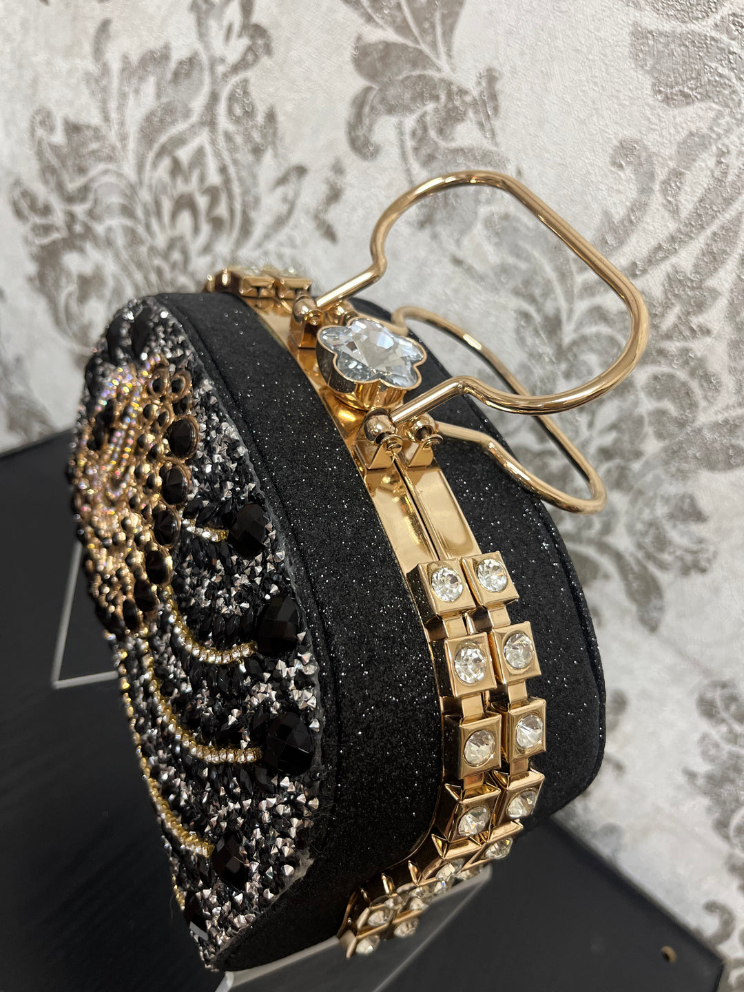 Myra Black & Gold Clutch Bag| House of Inaayat
