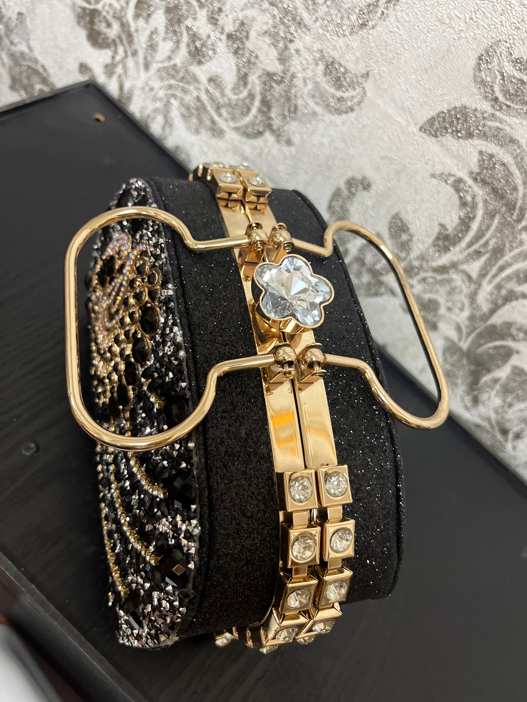 Myra Black & Gold Clutch Bag| House of Inaayat
