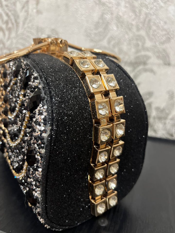 Myra Black & Gold Clutch Bag| House of Inaayat