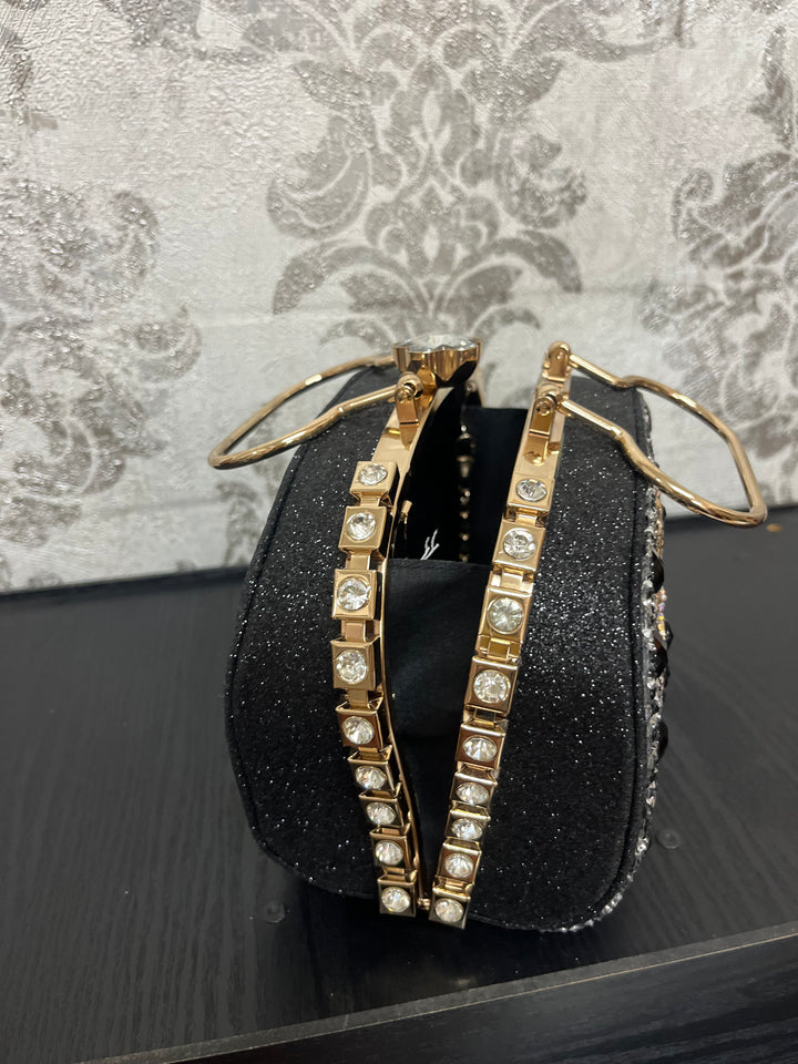 Myra Black & Gold Clutch Bag| House of Inaayat