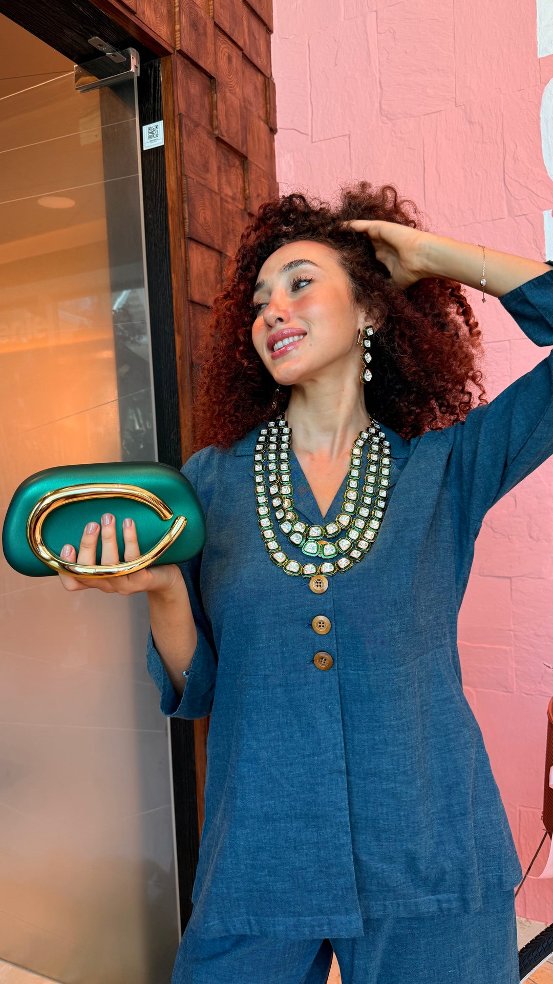 Moissanite Long Emerald Green Necklace Set | Inaayat by Divya Taimni