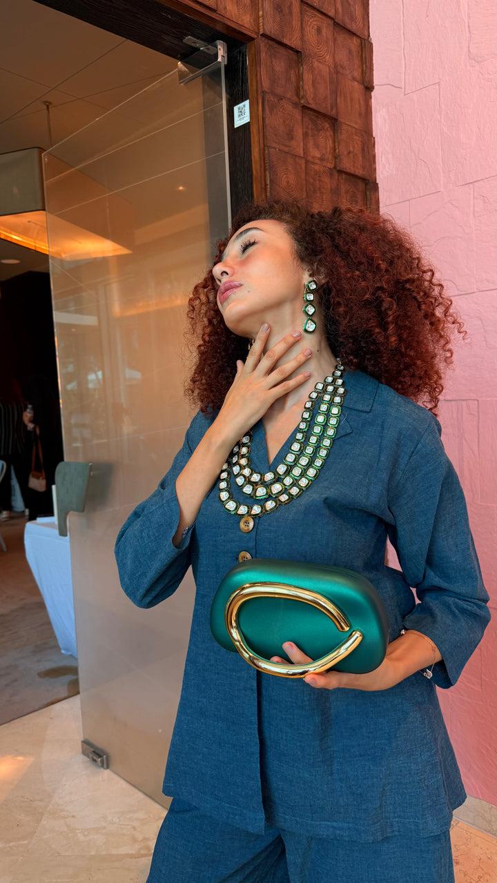 Moissanite Long Emerald Green Necklace Set | Inaayat by Divya Taimni