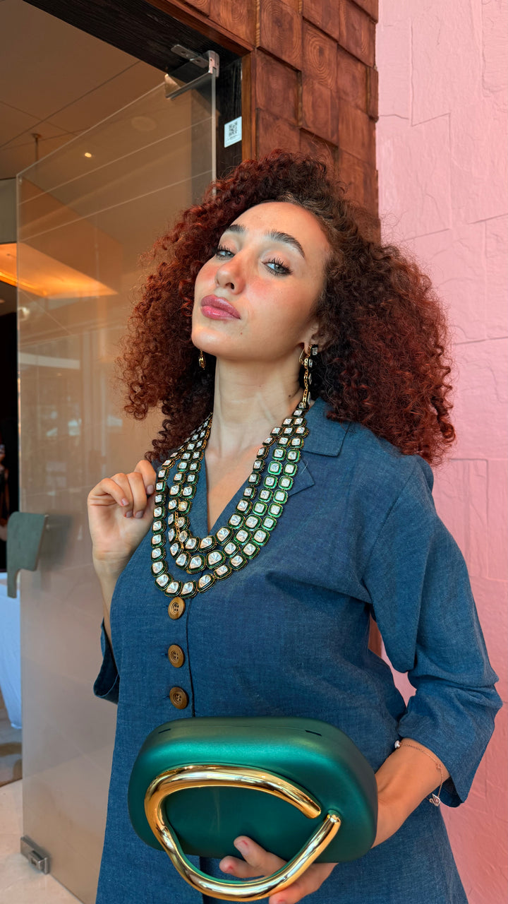 Moissanite Long Emerald Green Necklace Set | Inaayat by Divya Taimni