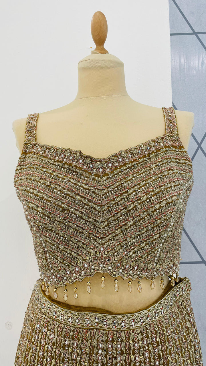 Zainab Gold, Lime and Pink Zari Work Beaded Bridal Sharara Set | Inaayat by Divya Taimni