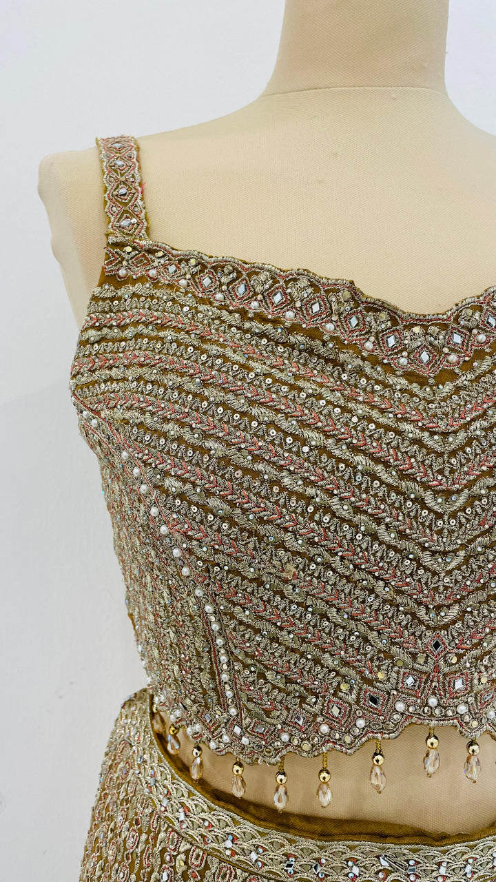 Zainab Gold, Lime and Pink Zari Work Beaded Bridal Sharara Set | Inaayat by Divya Taimni