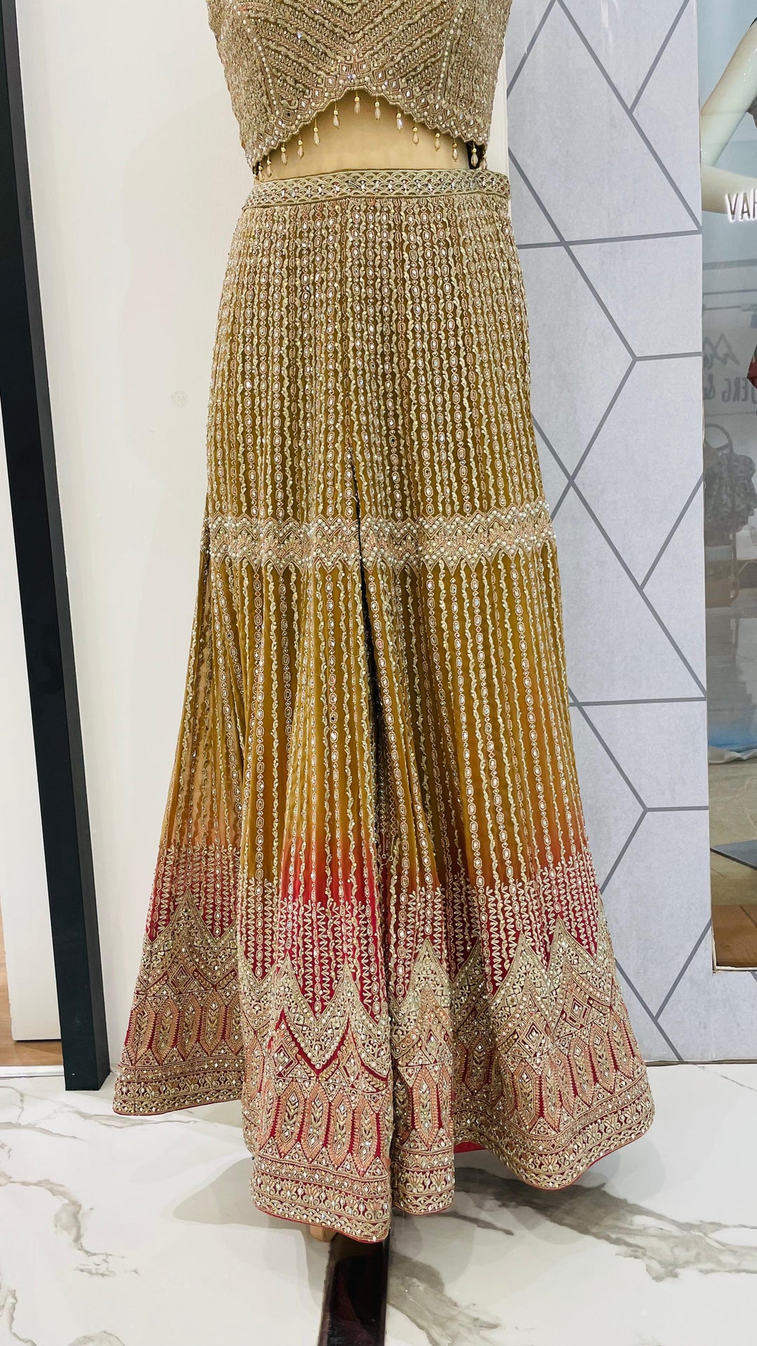 Zainab Gold, Lime and Pink Zari Work Beaded Bridal Sharara Set | Inaayat by Divya Taimni
