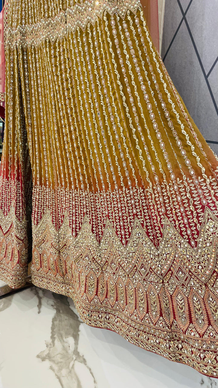 Zainab Gold, Lime and Pink Zari Work Beaded Bridal Sharara Set | Inaayat by Divya Taimni