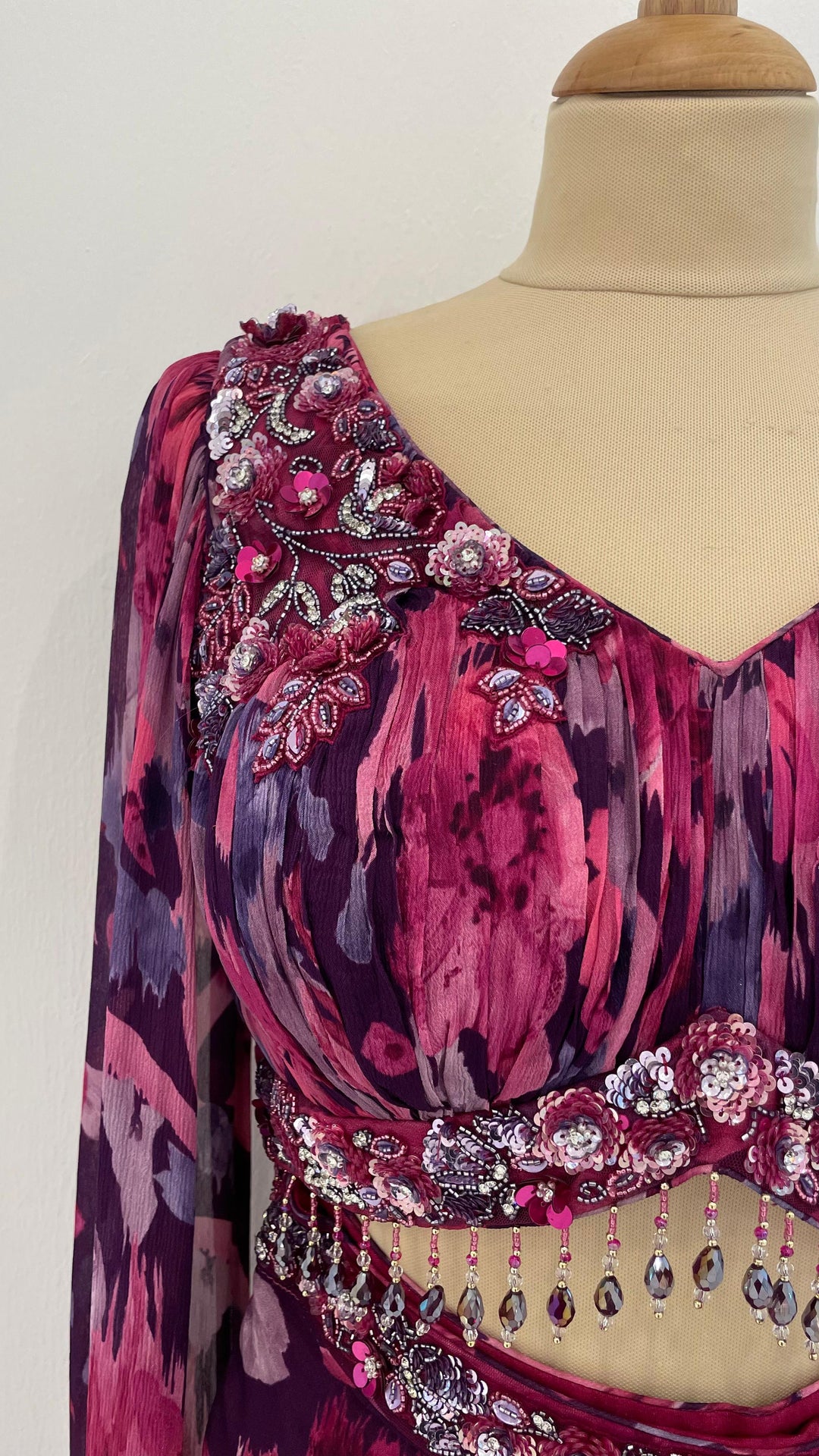 Kiara Purple & Pink Floral Showstopper Georgette Beaded Sharara Set with Dramatic Sleeves | Inaayat by Divya Taimni